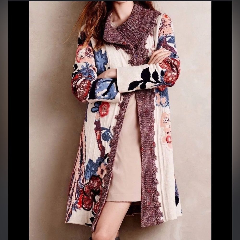 Anthropologie Floral Knit Cardigan - Multicolor